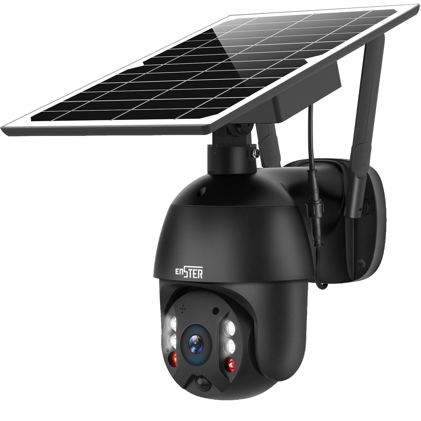 ENSTER Wireless Security Camera Outdoor Solar, 360° PTZ WiFi Camera with Spotlight, Battery, Solar Panel, Color Night Vision, Motion Detection, 2-Way Audio, Waterproof