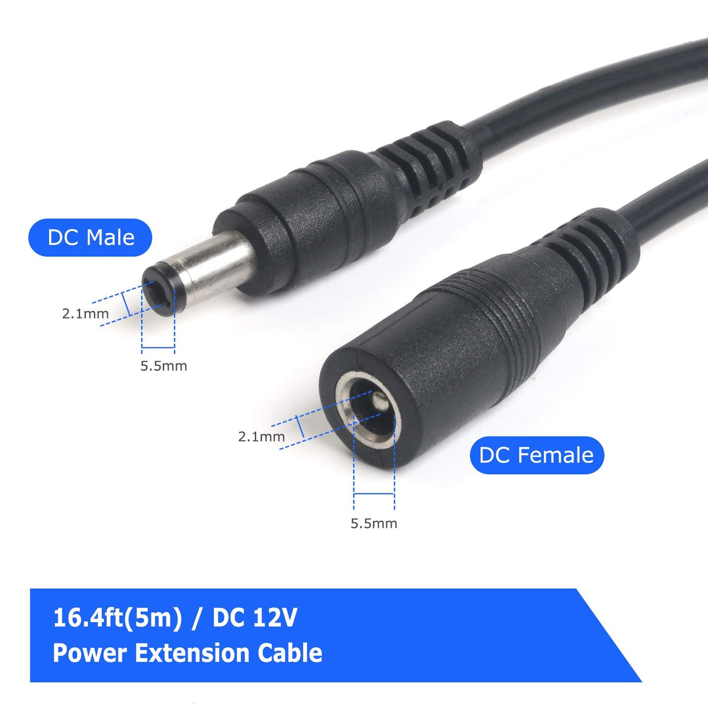 Dc 12v Cameras Cable ENSTER 16.4ft(5m) 2.1x5.5mm Power Extension Cable for CCTV Security Cameras IP Camera, Surveillance Camera Dvr Standalone, Wifi Camera Outdoor