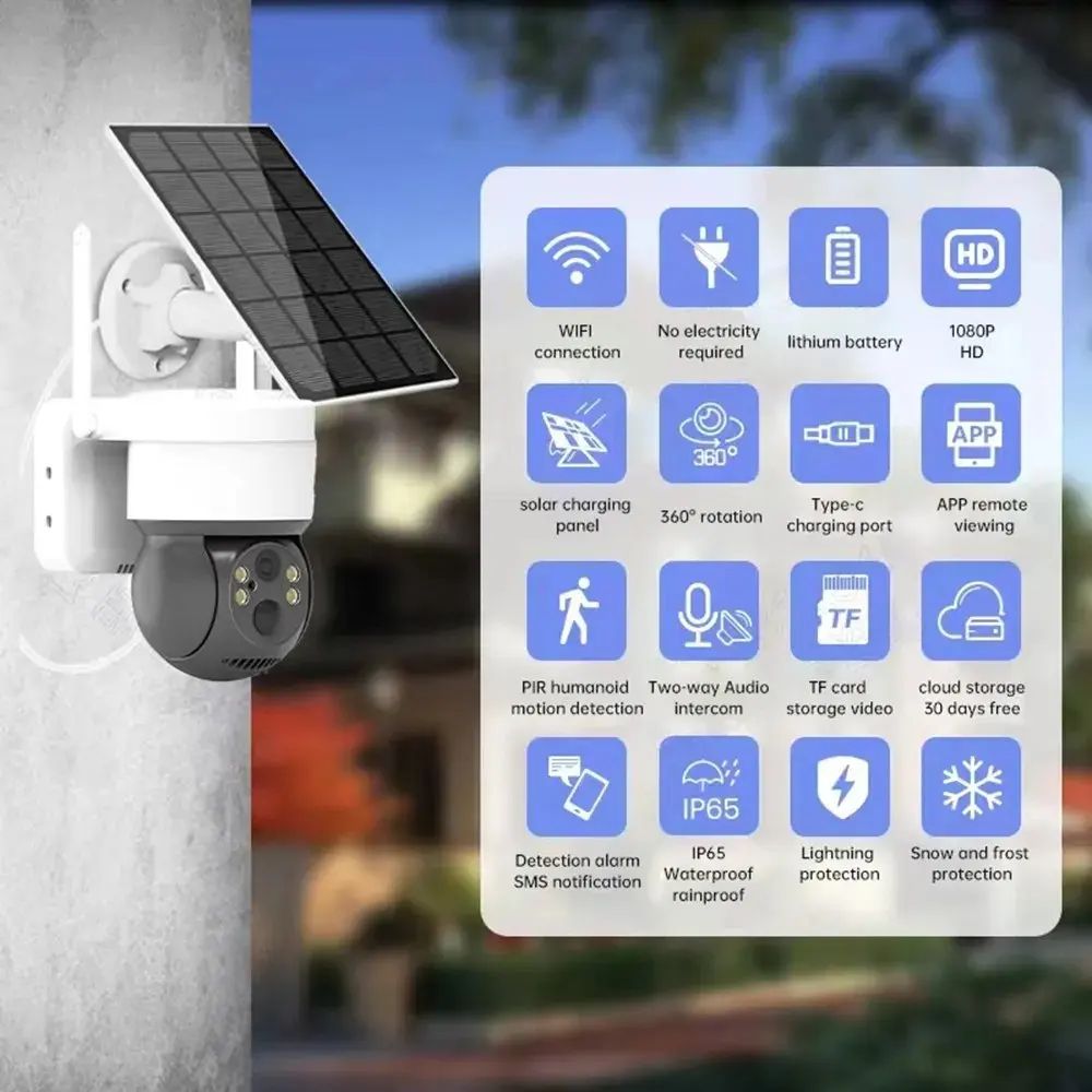 3MP 4G Sim Card Solar Powered PTZ Outdoor PIR Wireless Camera